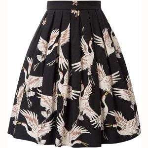 Grace Karin Cranes Skirt, A-Line Retro Midi Skirt, NWT, sz L
